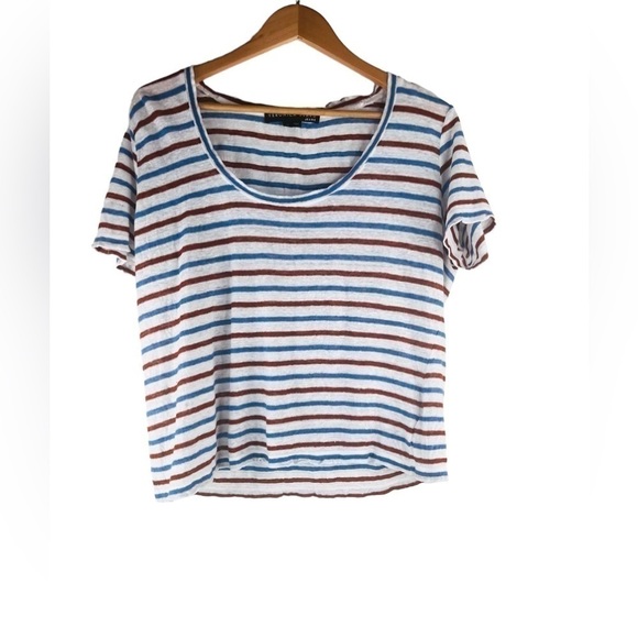 Veronica Beard Benji Striped Linen Shirt Scoop Neck Short Sleeve Size M - Picture 1 of 7